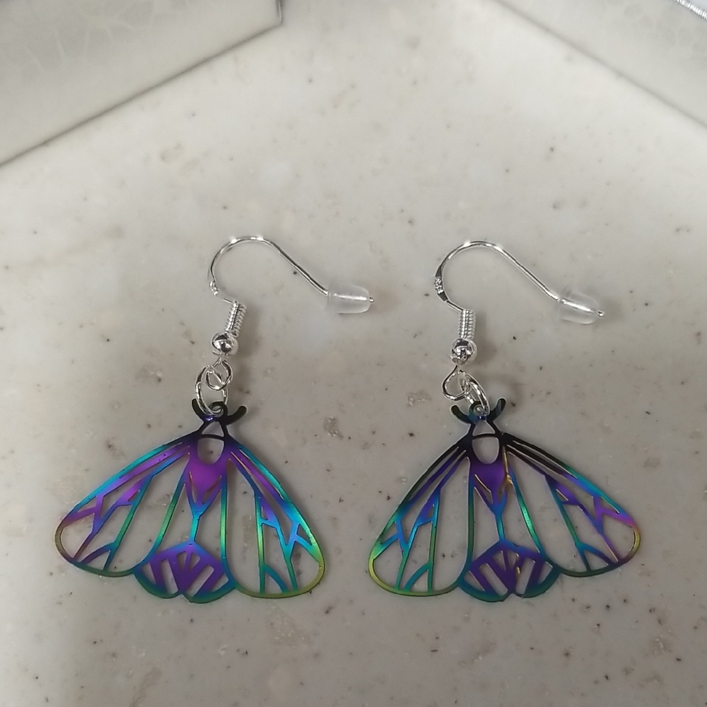Handmade Iridescent Moth Wing Earrings